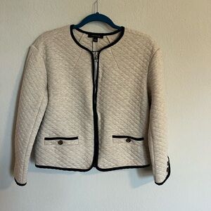 Ann Taylor Cream Quilted Blazer with Black Trim